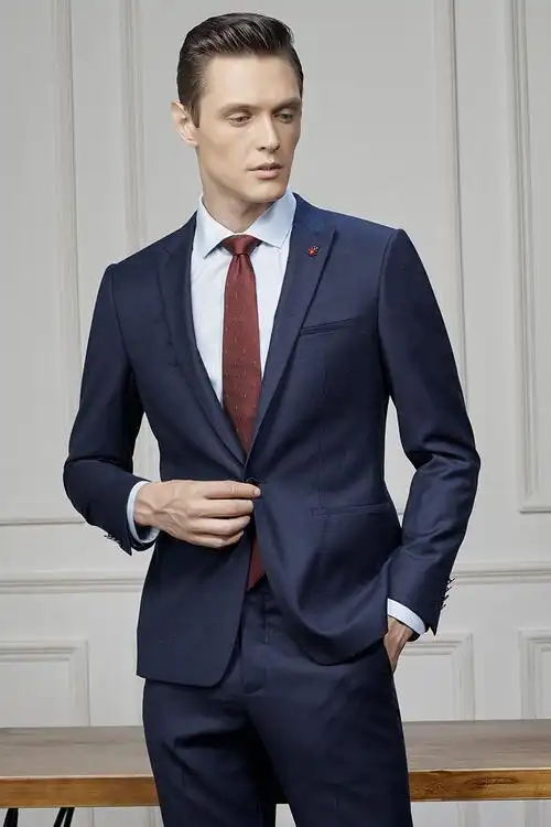 报喜鸟2020春秋季新款商务正装西服套装男  藏蓝修身男士羊毛西装