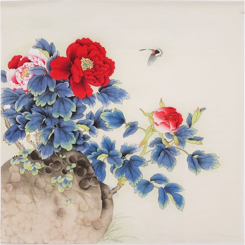 四尺斗方蝴蝶牡丹精品工笔画国画纯手绘花鸟没提款无款画04745