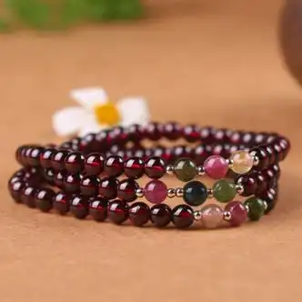 埃落芙ailuofu酒红色石榴石手串女多圈韩版简约个性生日礼物水晶手链