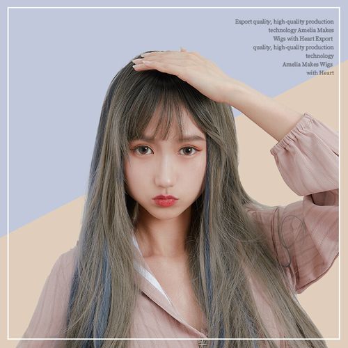 刘海假发女长发彩色长卷发网红渐变自然全头套网红气质韩式发型女