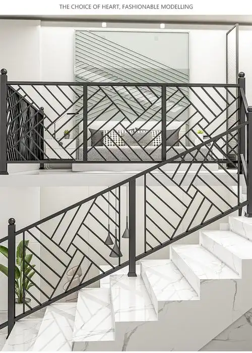 楼梯扶手现代铁艺室内阳台护栏楼梯扶手装饰家用阁楼栏杆飘窗户黑色