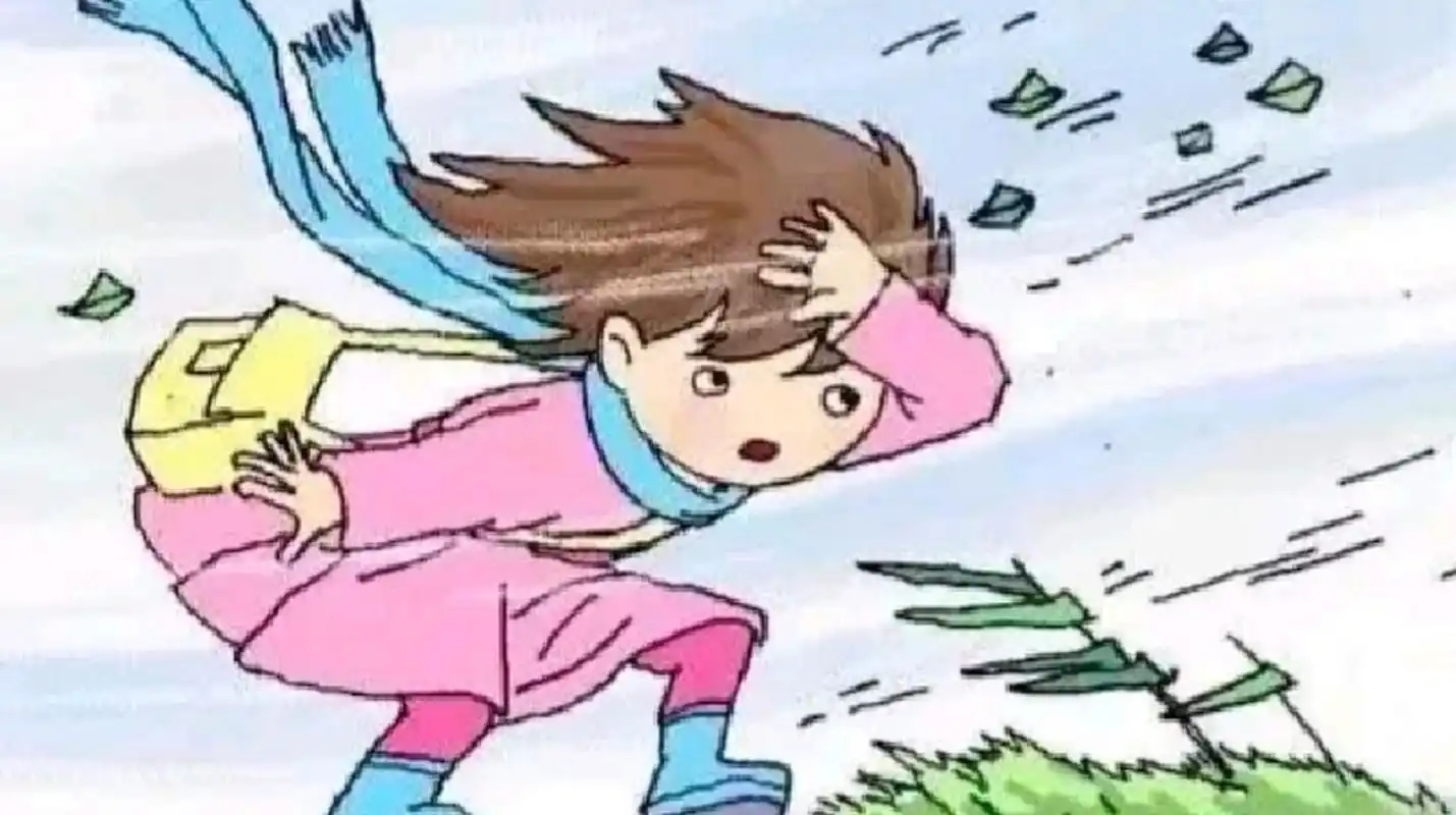 接孩子放学回来路上,风真是大啊!