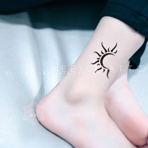 neeio原创纹身贴 太阳月亮的眷恋 个性情侣脚踝黑色图腾 防水男女