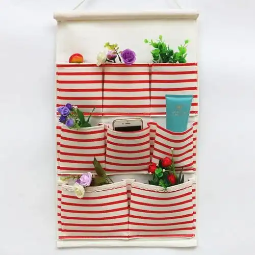 小粉花长款收纳袋挂袋墙挂式布艺悬挂式收纳袋手机挂兜包包袜子衣柜