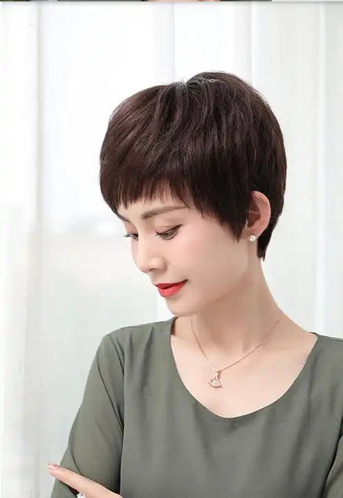 假发女短发全头套中老年款式圆脸短卷发自然蓬松气质发套