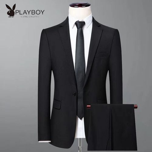 花花公子西服套装男士大码职业正装面试时尚修身学生修身西装外套