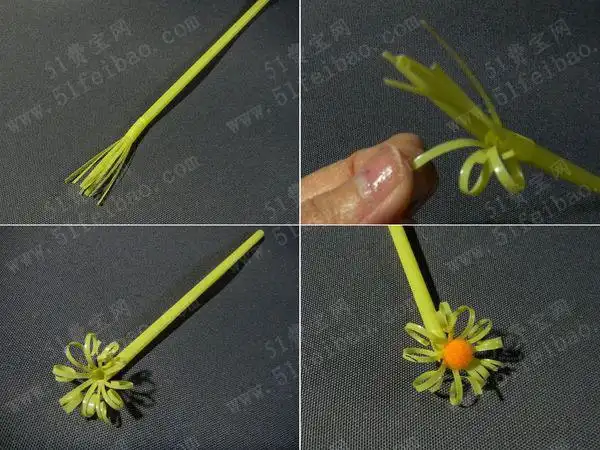 弹簧另外一头略短的吸管部位,按照以往51费宝发布过的吸管编织菊花的