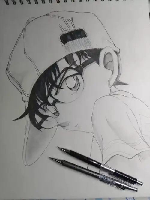 手绘#黑白#柯南