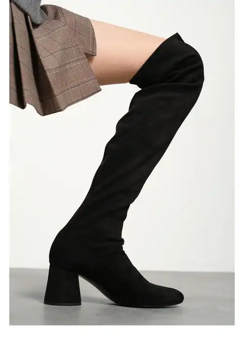 charles&keith22冬季新品ck1-91720013简约粗跟过膝长筒靴女靴 black