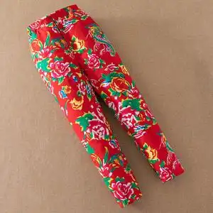 女士丝绵棉裤 东北大花布加厚保暖裤子修身新娘居家外穿长裤冬季