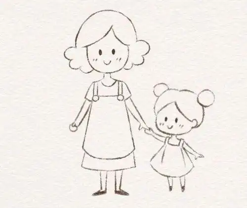 卡通简笔画母女