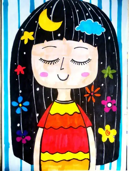 卡通画儿童画美术课马克笔范画