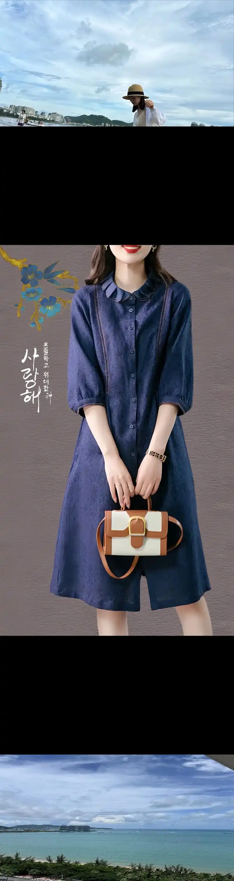 原形复古碎花中长款裙五分袖气质显瘦收腰棉麻女装连衣裙上新!