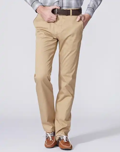 卡其色商务直筒休闲裤