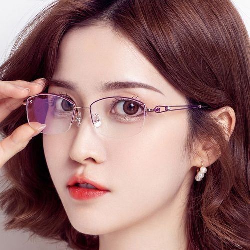 纯钛半框眼镜女抗蓝光变色防辐射上班电脑看手防蓝光镜
