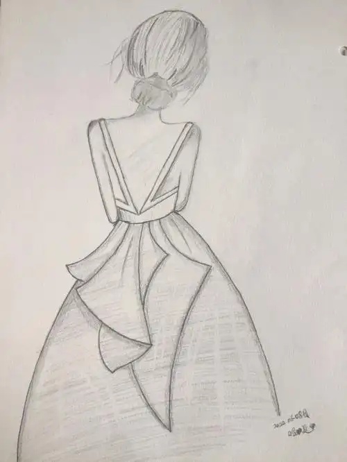 简笔画优雅气质背影