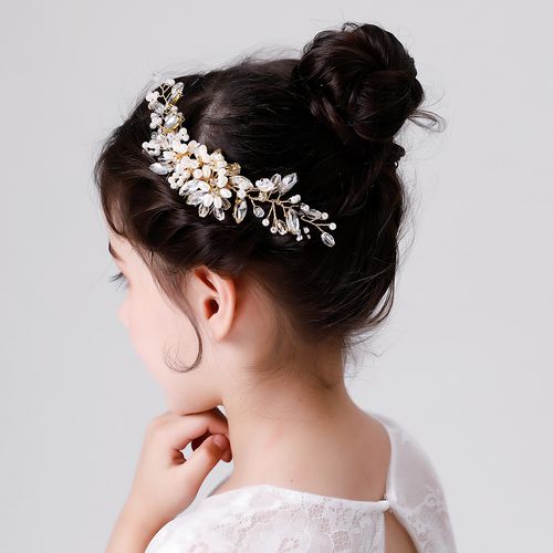 女童演出头饰盘发手工珍珠发梳女孩生日公主发饰