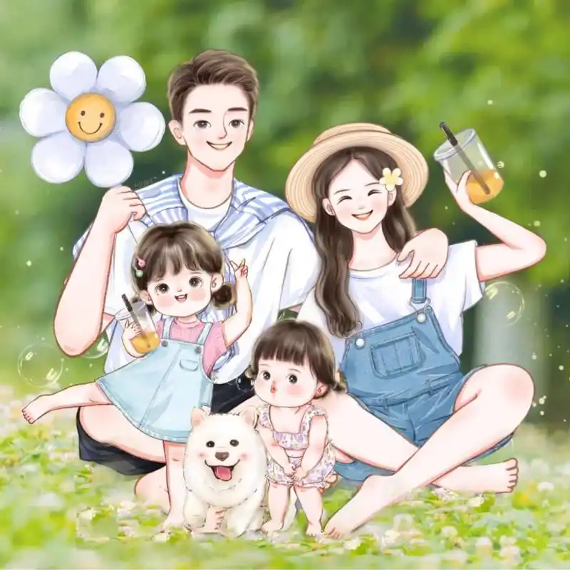 亲子头像～凑齐一家四口 两女儿93