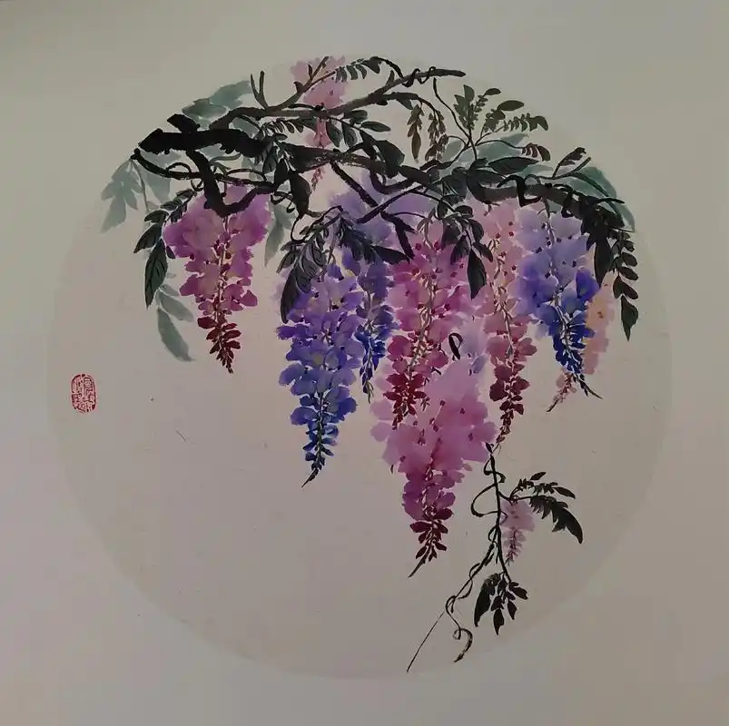 内白外麻5050卡纸国画写意紫藤花紫气东来朝气蓬勃