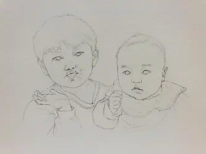 水彩人物 姐弟俩