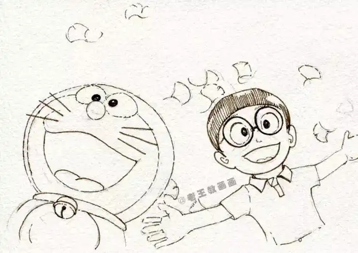 简笔画教程,教你画大雄和哆啦a梦