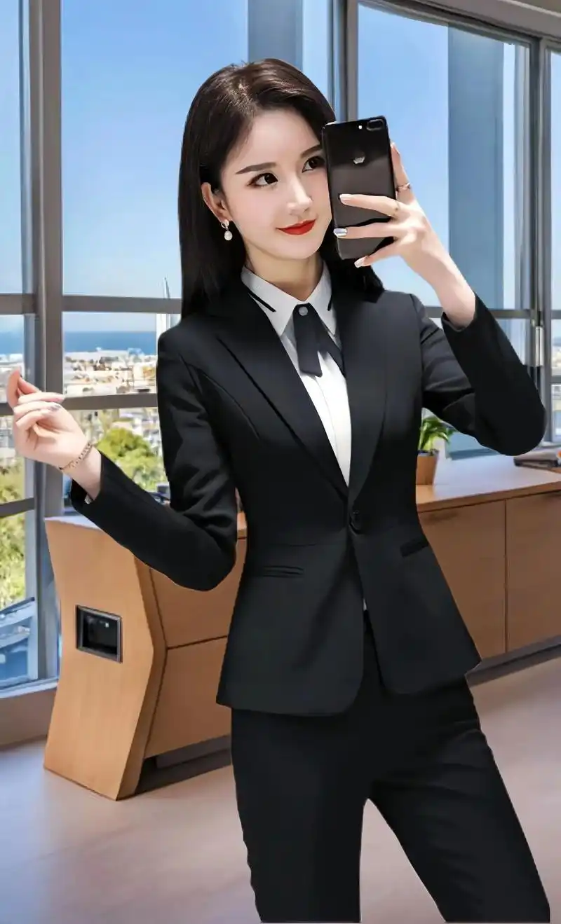 高端职业装西装套装女时尚黑色正装