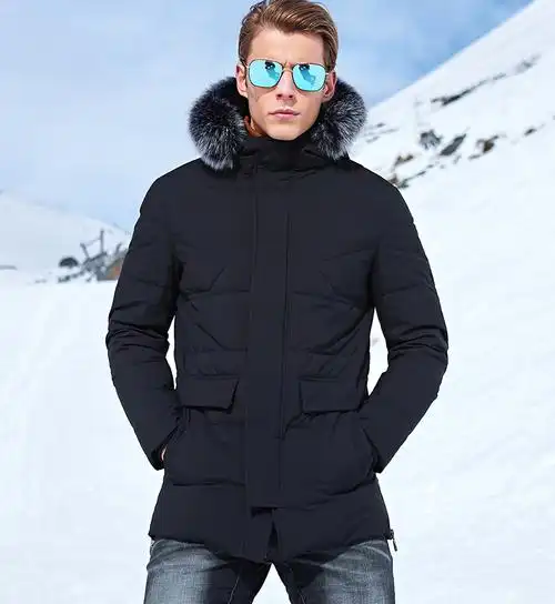 七匹狼男士羽绒服中长款冬装时尚连帽毛领男士外套休闲加厚保暖男装