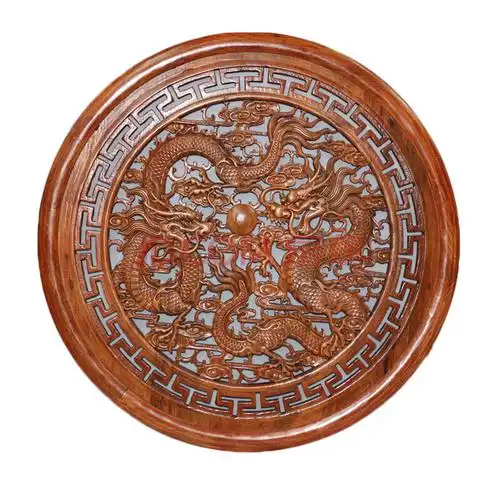 静阁轩 东阳木雕 香樟木圆形挂件工艺品 乔迁搬家礼品 客厅家居装饰