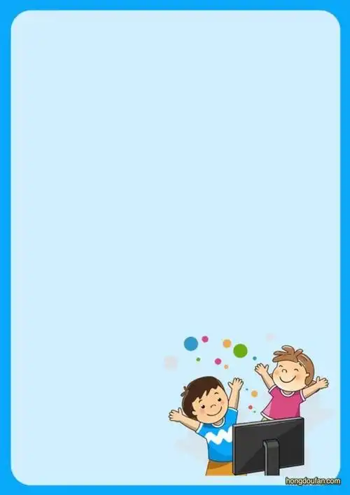 带有小男生和小女生庆祝的蓝色空白纸张背景-红豆饭小学生简笔画大全