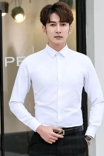 白衬衫男士长袖韩版修身免烫商务职业西装衬衣青年秋季正装上衣潮