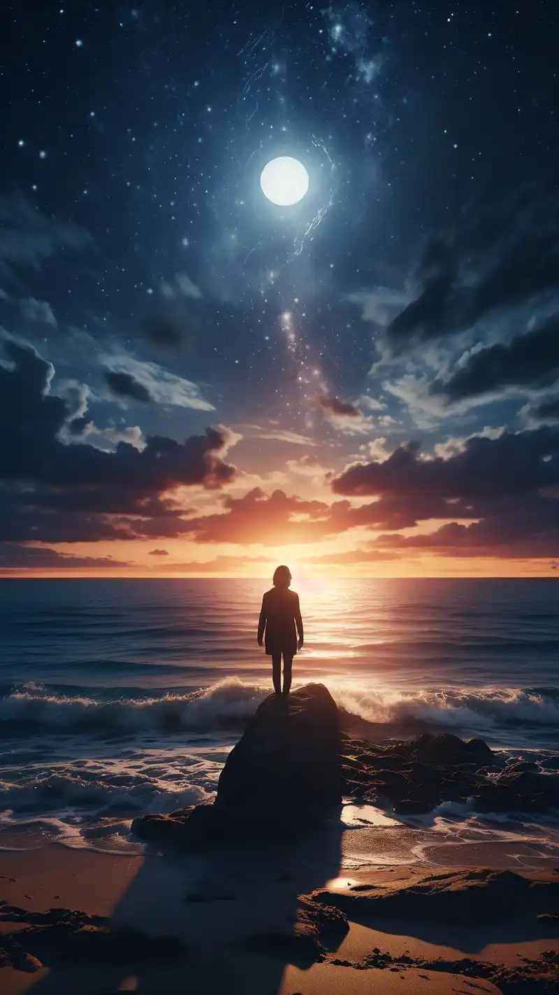 🌙孤独海边的伤感夜晚壁纸🌊 在寂静无人的海边,夜幕降临,海浪轻