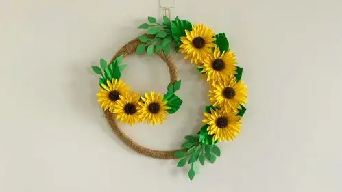 手工diy漂亮的向日葵纸花墙上挂饰