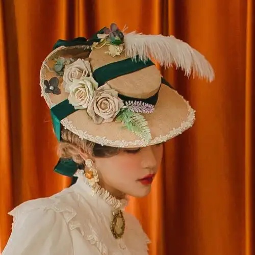 原创伊丽莎白lolita优雅配饰礼帽欧式扁帽羽毛帽子帽子