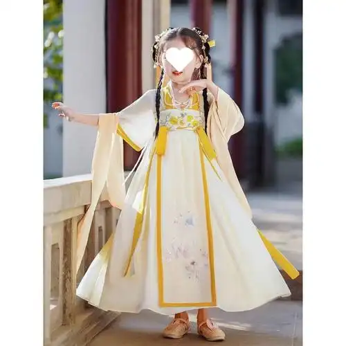 女童汉服春夏款中国风连衣裙儿童仙女公主裙古装齐胸唐装套装女