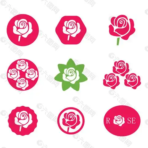 9款创意玫瑰花图标矢量素材