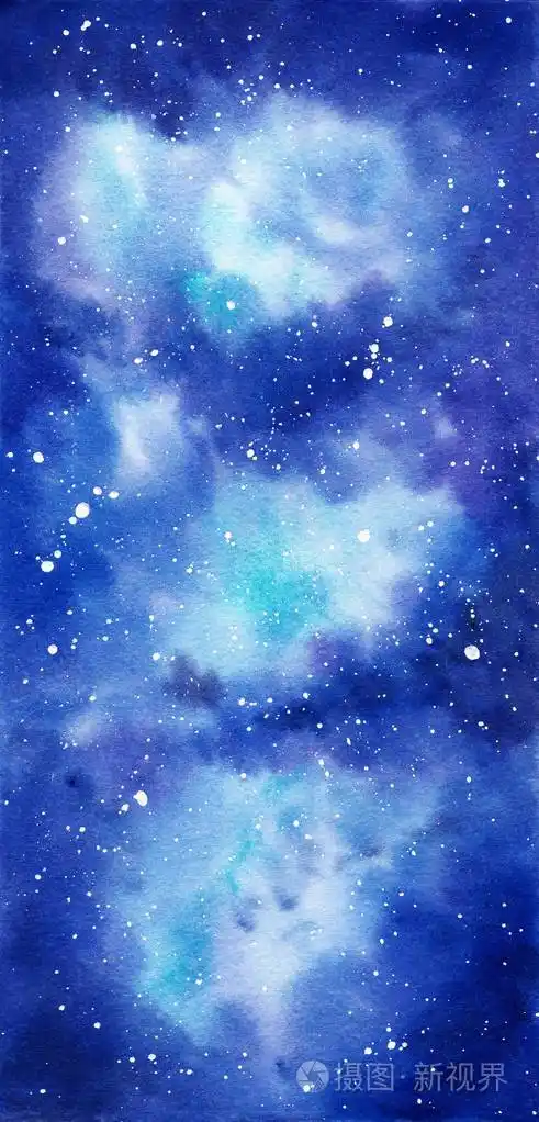 空间水彩手画背景抽象星系画水彩宇宙纹理与星星夜空
