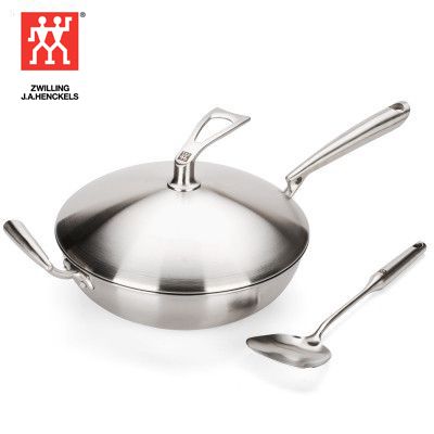 双立人德国炒锅不锈钢无油烟无涂层炒菜锅不粘锅电磁炉燃气灶通用