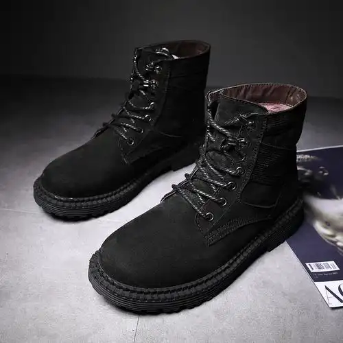 真皮马丁机车靴时尚潮流厚底男靴男士韩版潮男中筒靴英伦工装鞋男潮鞋