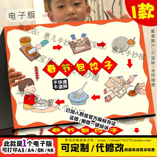 龙年春节习俗包饺子儿童画包饺子步骤寒假实践手抄报春节电子小报
