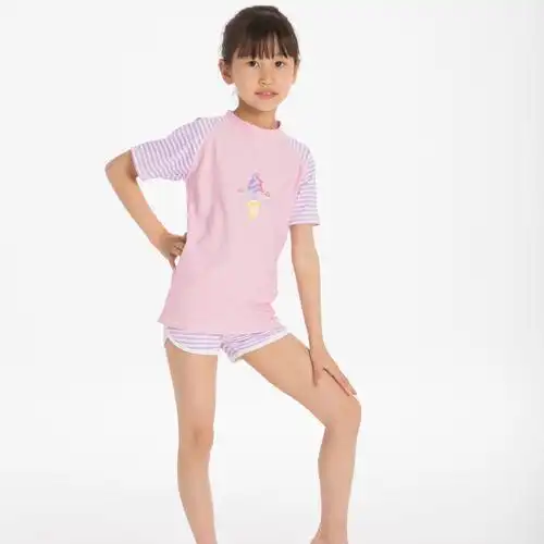 亚缨牌 2-8岁短袖短裤女童分体泳衣泳裤沙滩戏水装一件代发