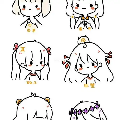 简笔画上星座简笔画人文绘画十二星座少女简笔画巨蟹座q版暖暖简笔画