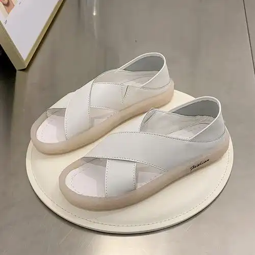 网红凉鞋2021年新款夏季百搭仙女风平底鞋交叉果冻孕妇两穿凉拖鞋凉鞋