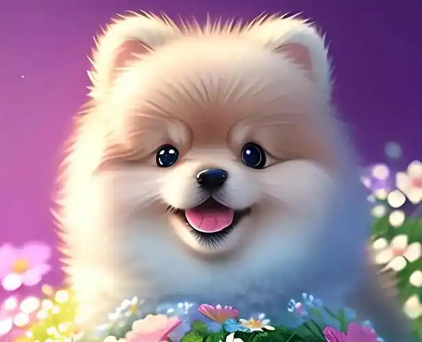 一只超可爱的福气小狗98,闪闪发光的米色雪白绒毛,明亮的大眼睛