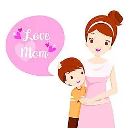 抱着妈妈的男孩手绘插画