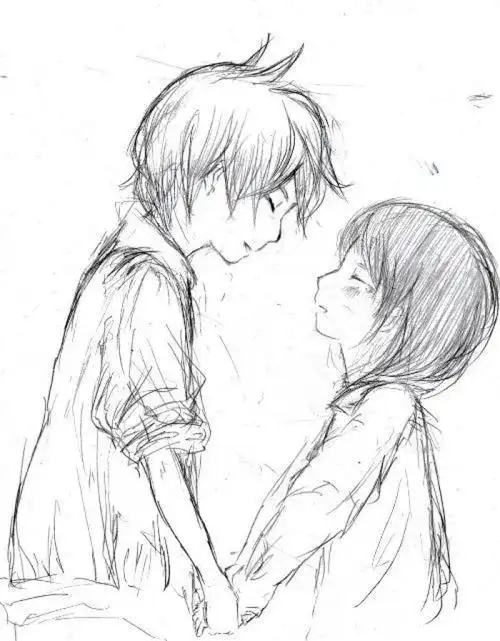 二次元情侣唯美简笔画侧面