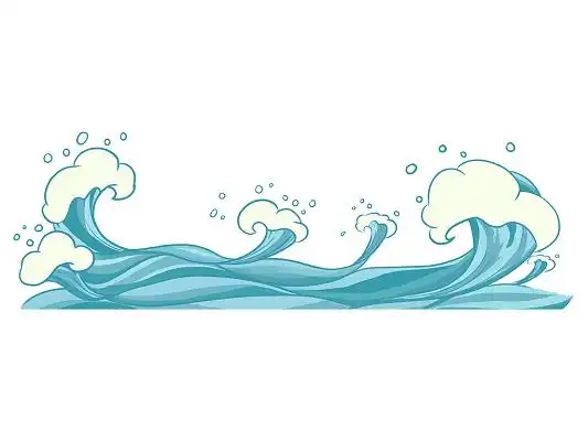 蓝色线条卡通浪花波浪大海海浪png素材元素国潮唯美手绘大海帆船远航