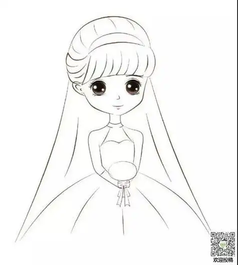 简笔画美少女新娘