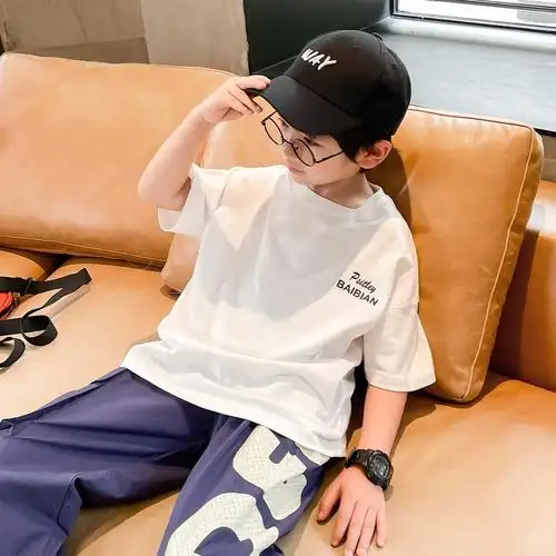 儿童短袖2022新款洋气夏季童装男童休闲宽松帅气中大童时髦上衣