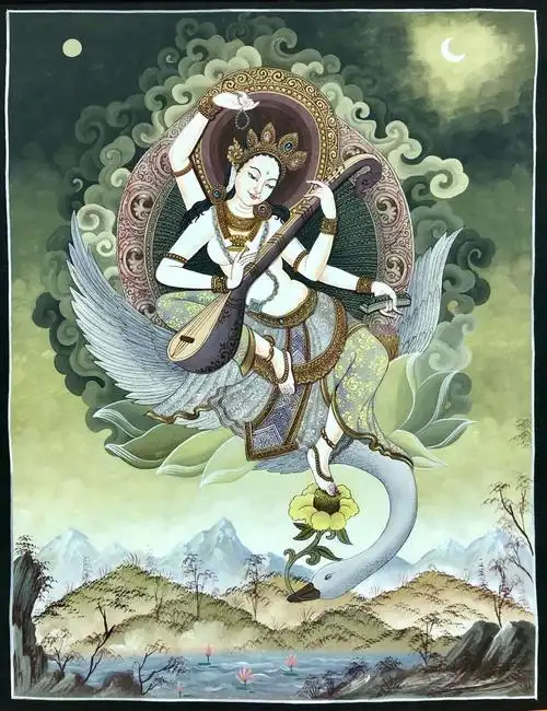 006 妙音天女 kumarlama 45*60cm 尼泊尔手工唐卡