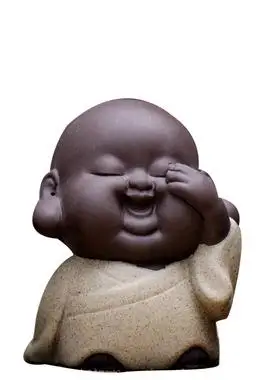 创意紫砂可爱三不小和尚可养人物小茶宠禅意小沙弥禅意茶盘小摆件